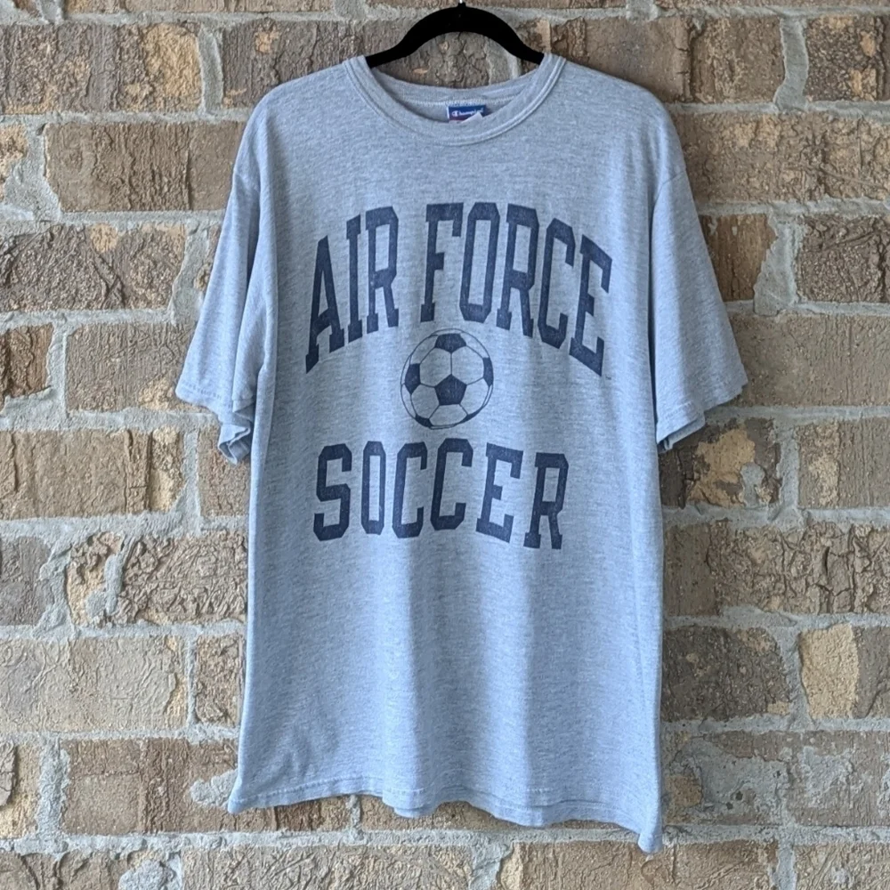 Champion Air Force Academy Soccer Short Sleeve T-Shirt Large Heather Gray Blue